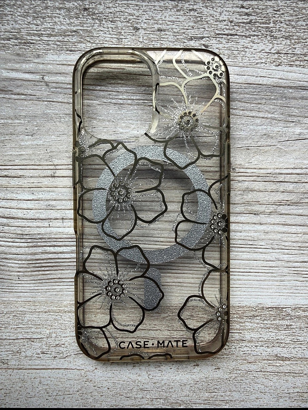 iPhone 16, Case-Mate Floral Gems MagSafe Case Clear & Gold Phone Case